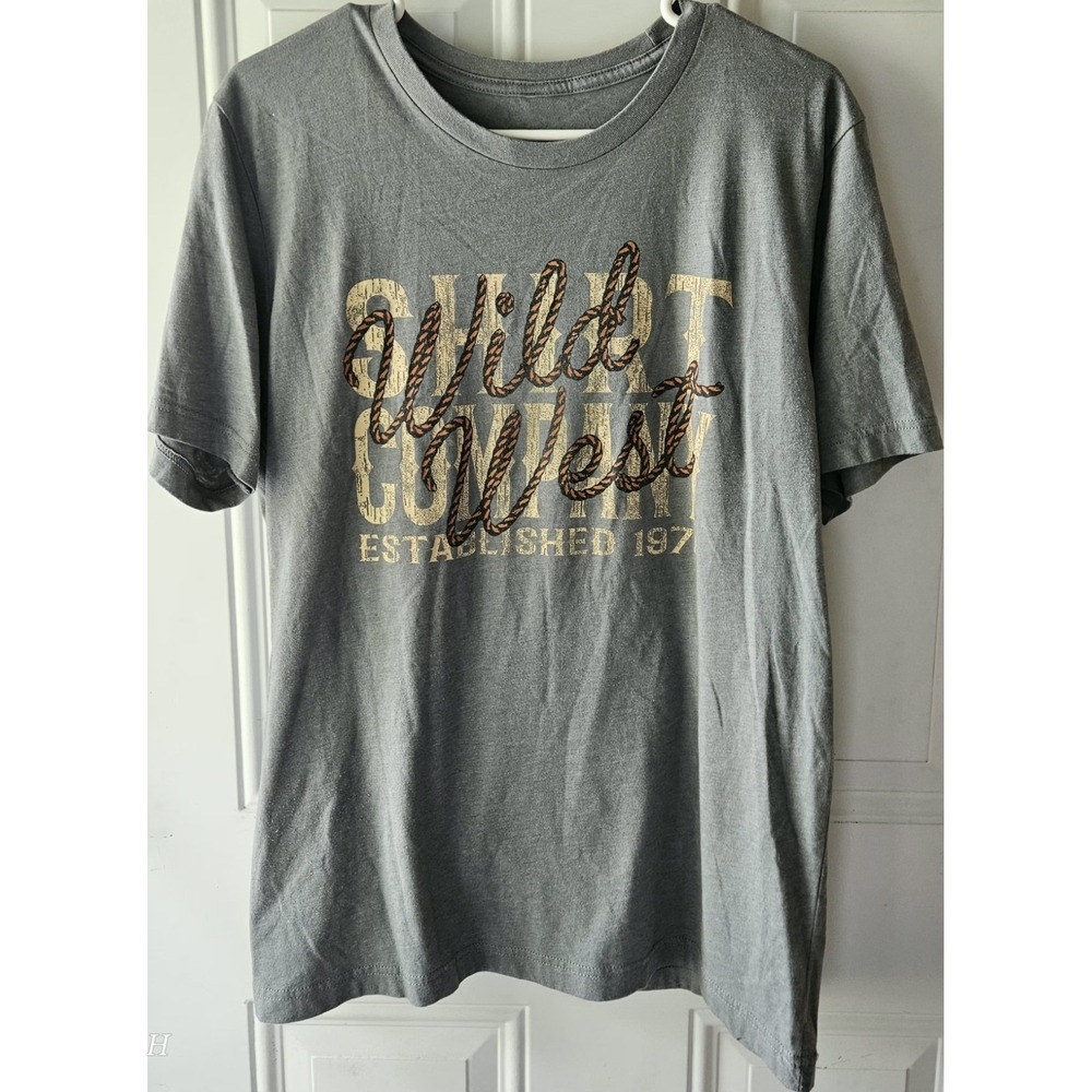 Wild West Graphic‎ T Shirt Womens Large Gray Western Cowgirl Rodeo Casual Tee